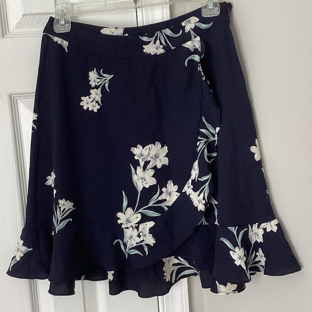 Aqua Navy Floral A-Line Skirt